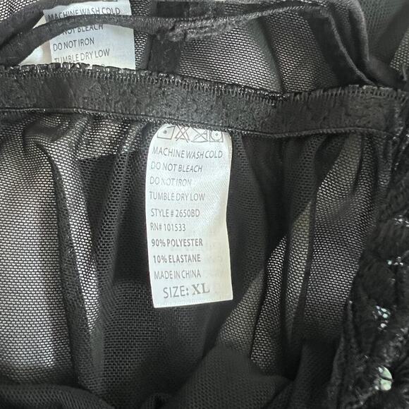 ✨Sexy Black Sheer Lace Babydoll Nightgown Lingerie Set Sequins & Thong Size XL - Picture 4 of 5